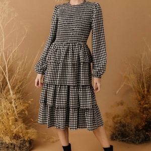 Jessakae L "gather" black and white check/gingham dress